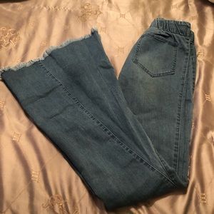 VICI UP & ABOVE DISTRESSED BELL BOTTOM DENIM PANTS